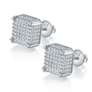 New Moissanite Screw Back Earrings 1.08CT, 18K White Gold Plated Sterling Silver